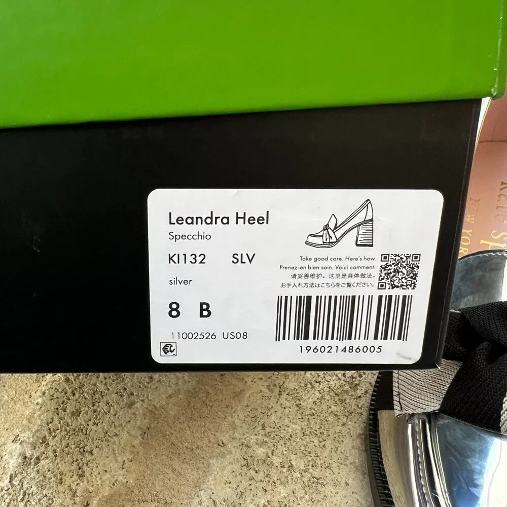 Kate Spade Leandra Heel Loafers Silver Mirror 8 M NEW NWT - Picture 2 of 10